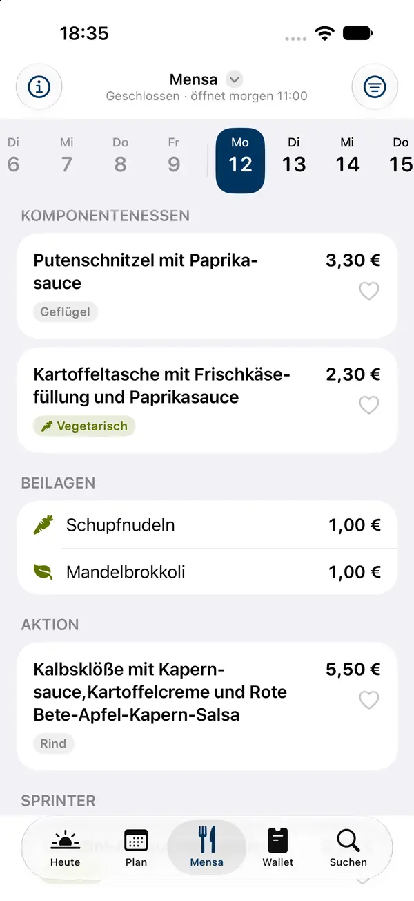 Mensa: Speiseplan für Montag