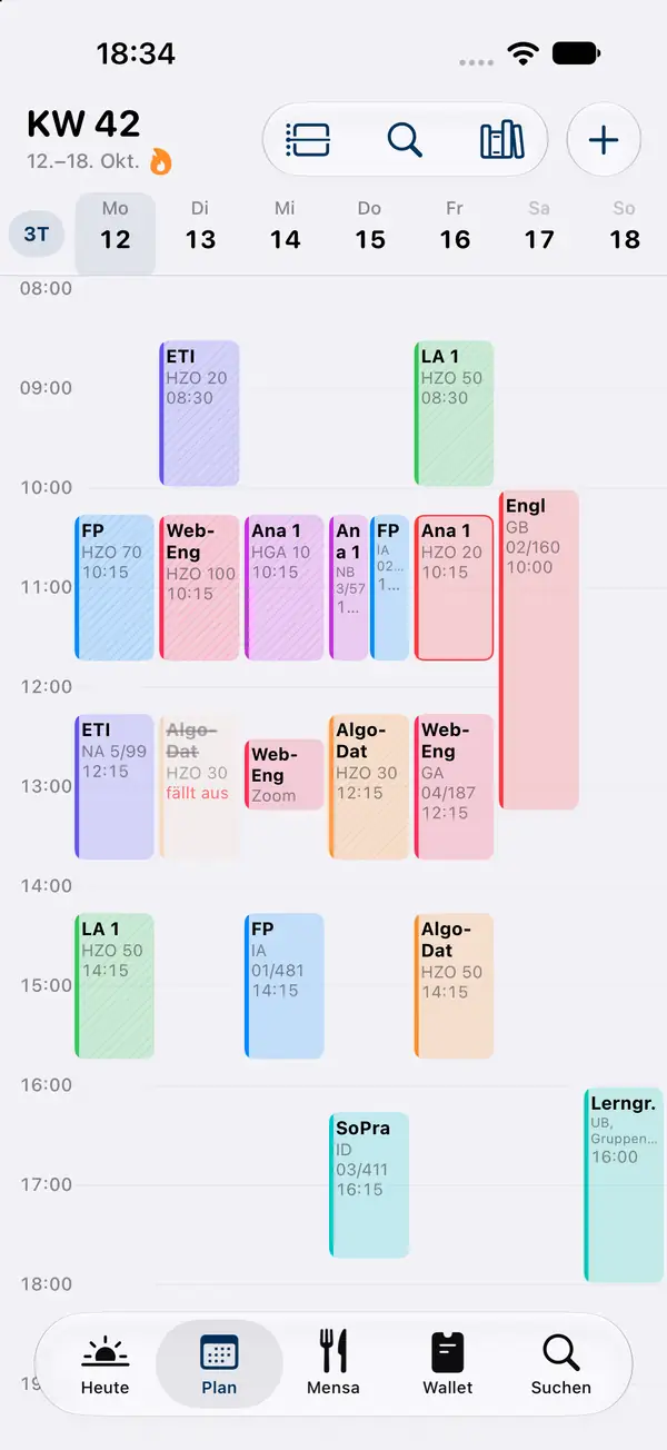 Stundenplan: Woche im Raster
