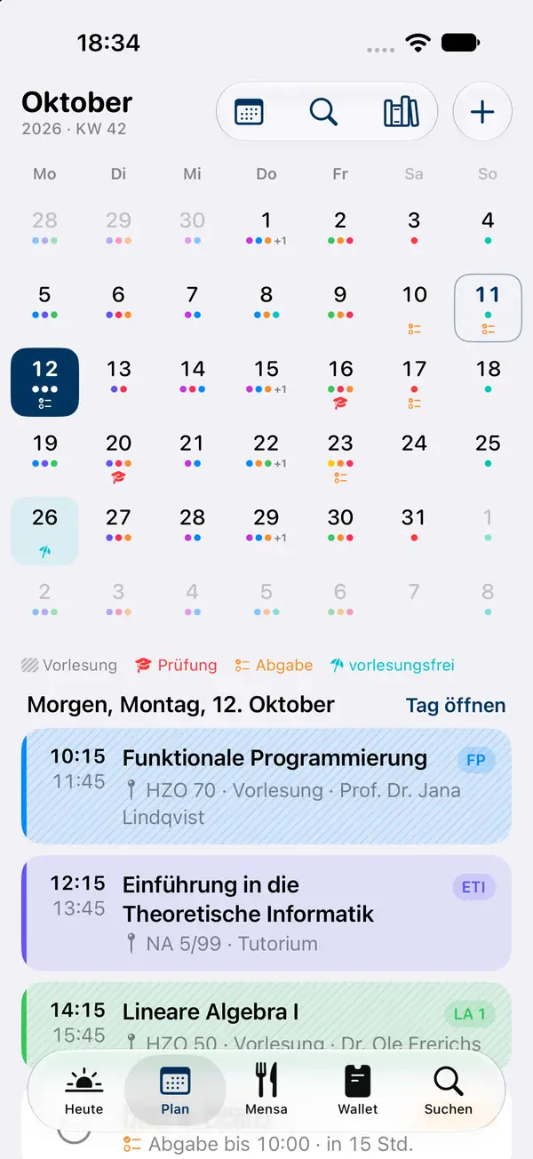 Stundenplan: Monatsansicht